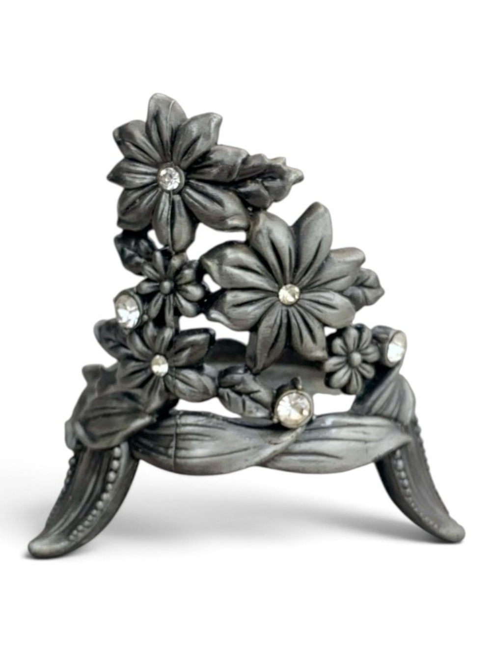 Floral Crystal Accent Stand - Gunmetal Finish